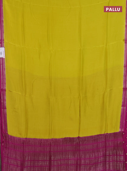 Art mysore silk saree lime yellow and purple with plain body and zari woven border