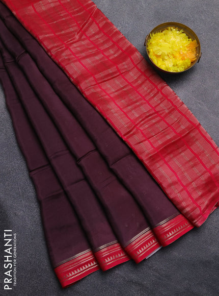 Art mysore silk saree deep jamun and pink with plain body and zari woven border