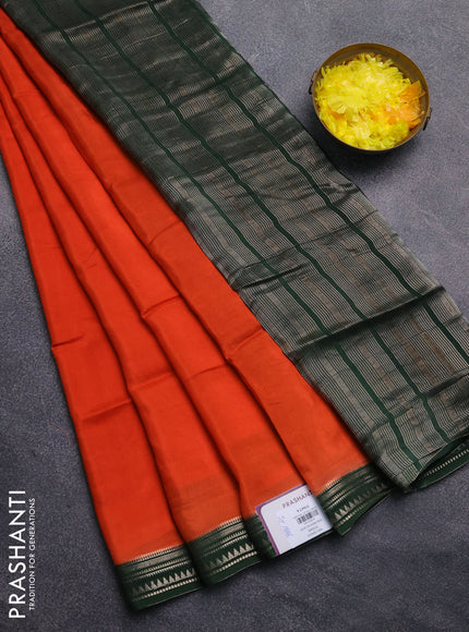 Art mysore silk saree orange and green with plain body and zari woven border