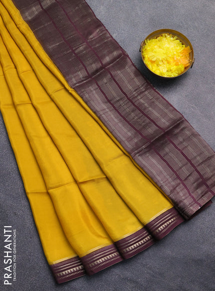 Art mysore silk saree yellow and deep jamun with plain body and zari woven border