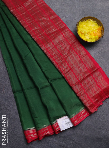 Art mysore silk saree green and pink with plain body and zari woven border