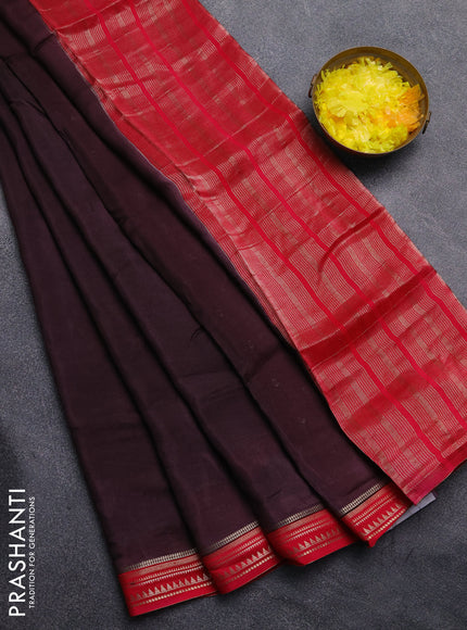 Art mysore silk saree coffee brown and red with plain body and zari woven border