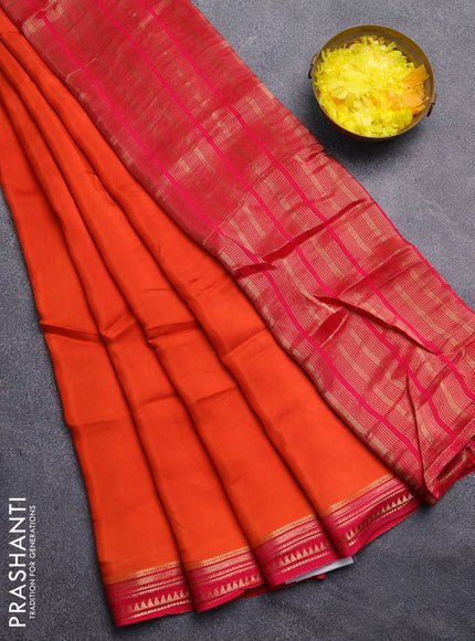 Art mysore silk saree orange and pink with plain body and zari woven border