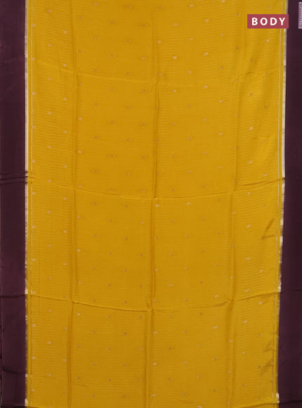 Art mysore silk saree yellow and deep jamun with allover zari stripes pattern and zari woven simple border