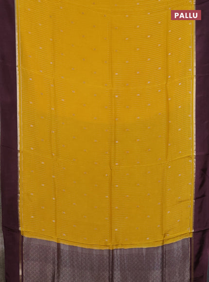 Art mysore silk saree yellow and deep jamun with allover zari stripes pattern and zari woven simple border