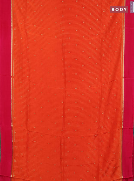Art mysore silk saree orange and pink with allover zari stripes pattern and zari woven simple border