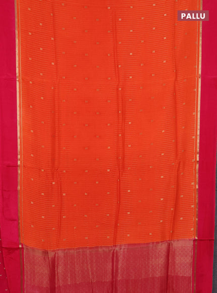 Art mysore silk saree orange and pink with allover zari stripes pattern and zari woven simple border