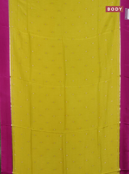 Art mysore silk saree lime yellow and purple with allover zari stripes pattern and zari woven simple border