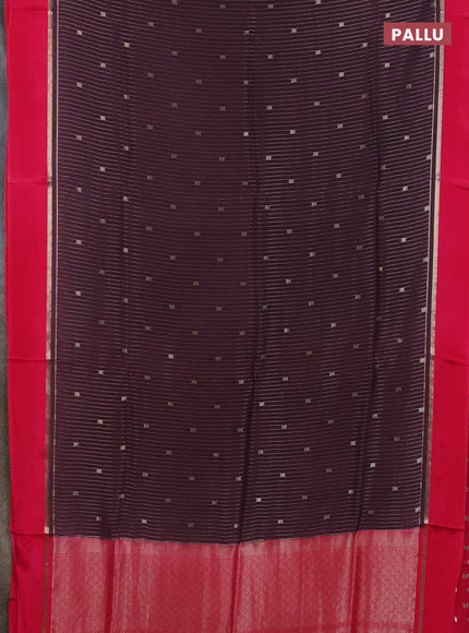 Art mysore silk saree deep jamun and pink with allover zari stripes pattern and zari woven simple border