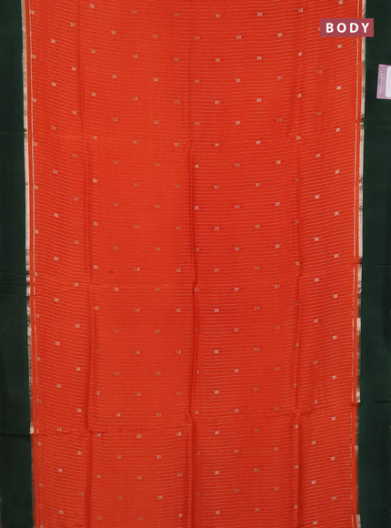 Art mysore silk saree orange and dark green with allover zari stripes pattern and zari woven simple border