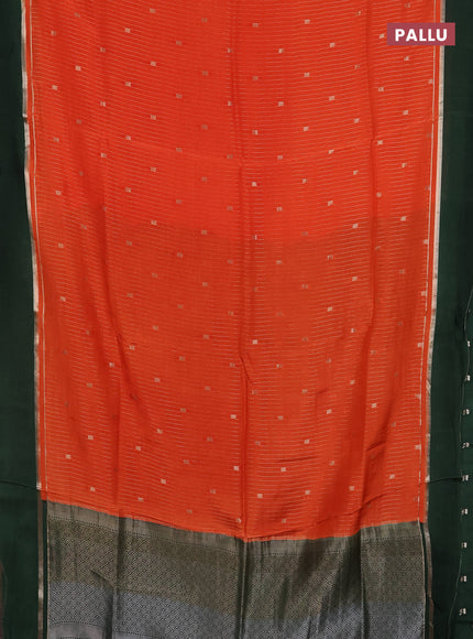Art mysore silk saree orange and dark green with allover zari stripes pattern and zari woven simple border