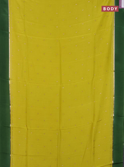 Art mysore silk saree lime yellow and green with allover zari stripes pattern and zari woven simple border
