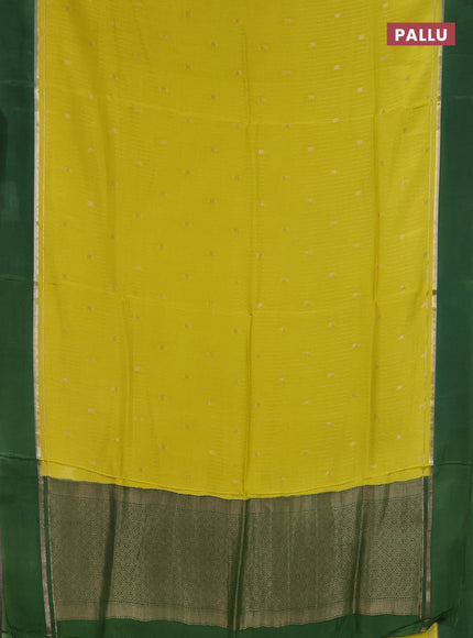 Art mysore silk saree lime yellow and green with allover zari stripes pattern and zari woven simple border