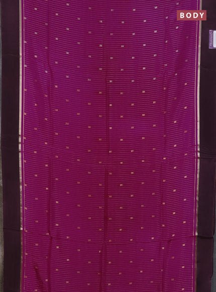 Art mysore silk saree magenta pink and deep jamun with allover zari stripes pattern and zari woven simple border