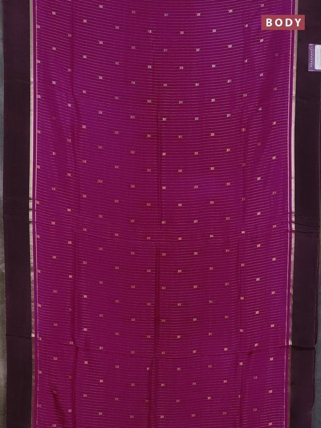 Art mysore silk saree magenta pink and deep jamun with allover zari stripes pattern and zari woven simple border