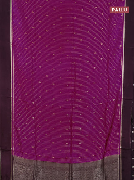 Art mysore silk saree magenta pink and deep jamun with allover zari stripes pattern and zari woven simple border