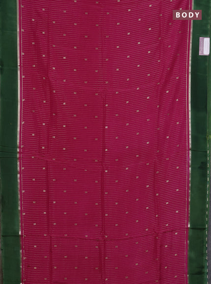 Art mysore silk saree pink and green with allover zari stripes pattern and zari woven simple border