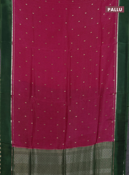 Art mysore silk saree pink and green with allover zari stripes pattern and zari woven simple border