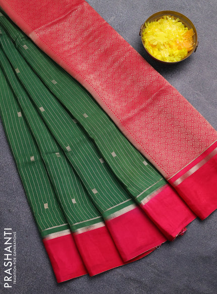 Art mysore silk saree green and pink with allover zari stripes pattern and zari woven simple border