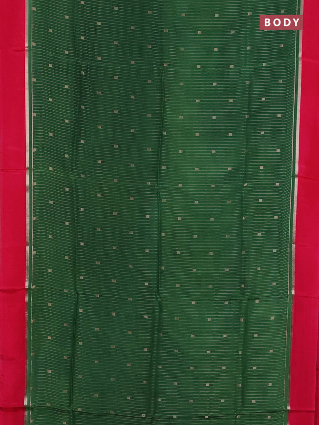 Art mysore silk saree green and pink with allover zari stripes pattern and zari woven simple border