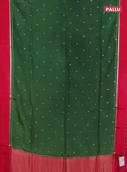Art mysore silk saree green and pink with allover zari stripes pattern and zari woven simple border