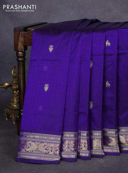 Kanchipuram silk cotton saree blue with zari woven buttas and zari woven border