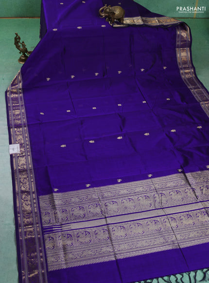 Kanchipuram silk cotton saree blue with zari woven buttas and zari woven border