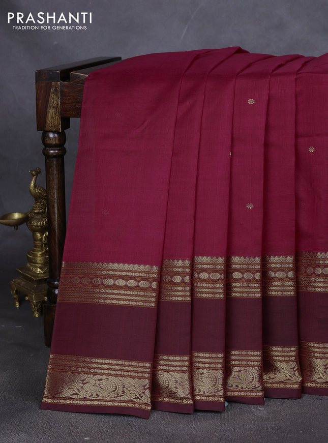 Kanchipuram silk cotton saree maroon with zari woven buttas and rettapet zari woven border