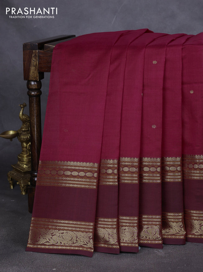 Kanchipuram silk cotton saree maroon with zari woven buttas and rettapet zari woven border