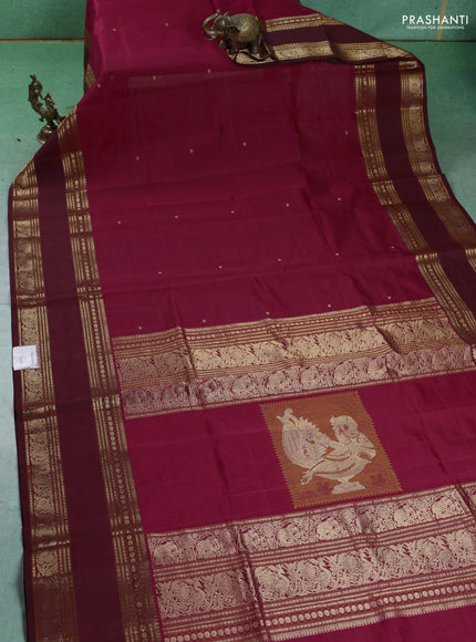 Kanchipuram silk cotton saree maroon with zari woven buttas and rettapet zari woven border