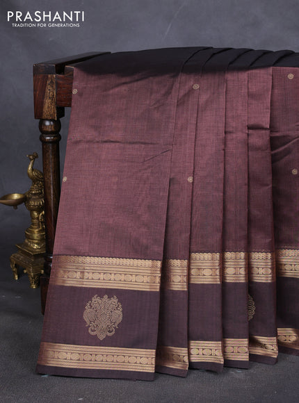 Kanchipuram silk cotton saree brown with zari woven buttas and rettapet zari woven border