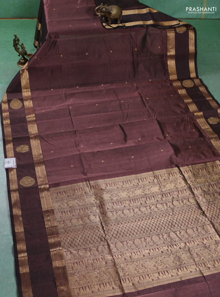 Kanchipuram silk cotton saree brown with zari woven buttas and rettapet zari woven border