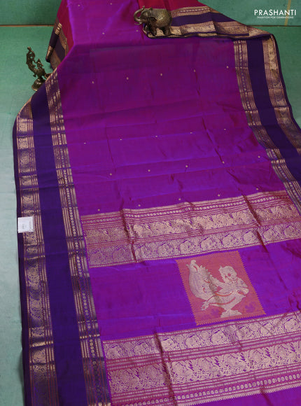 Kanchipuram silk cotton saree dual shade of bluish maroon with zari woven buttas and rettapet zari woven border