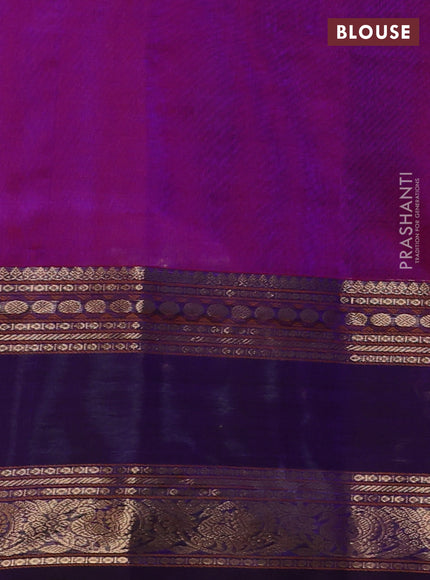 Kanchipuram silk cotton saree dual shade of bluish maroon with zari woven buttas and rettapet zari woven border