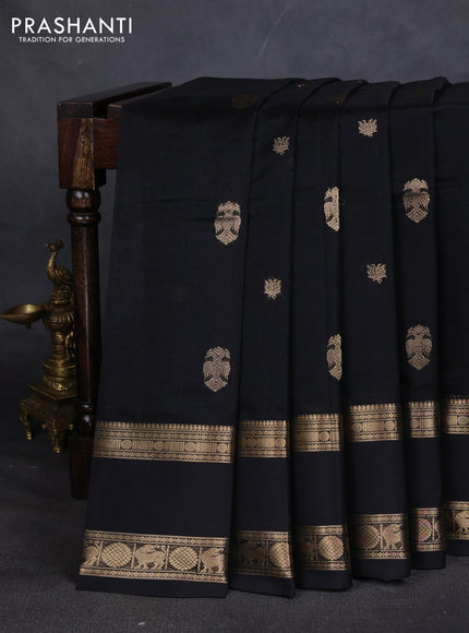 Kanchipuram silk cotton saree black with zari woven buttas and rettapet zari woven border