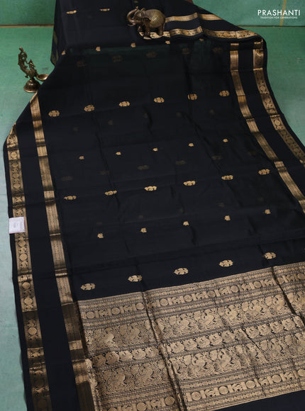 Kanchipuram silk cotton saree black with zari woven buttas and rettapet zari woven border