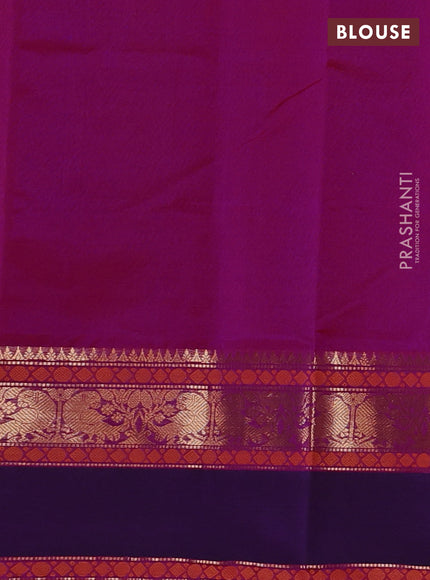 Kanchipuram silk cotton saree pink and violet with zari woven buttas and rettapet zari woven border