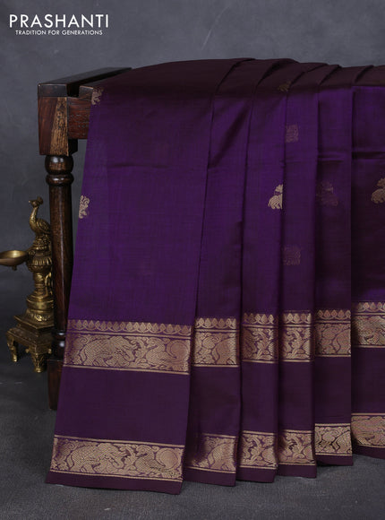 Kanchipuram silk cotton saree purple with zari woven buttas and rettapet zari woven border