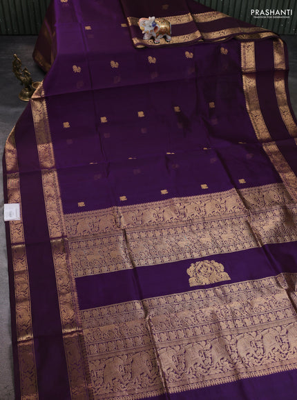 Kanchipuram silk cotton saree purple with zari woven buttas and rettapet zari woven border