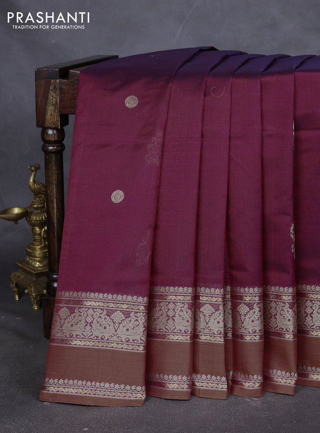 Kanchipuram silk cotton saree maroon with zari woven buttas and thread woven border