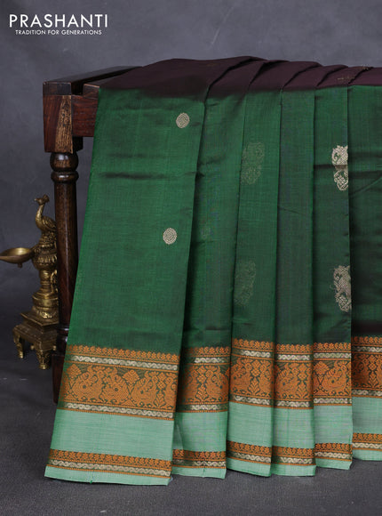 Kanchipuram silk cotton saree green with zari woven buttas and thread woven border
