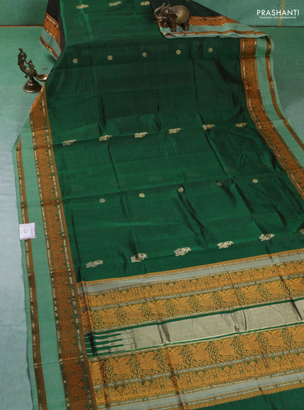 Kanchipuram silk cotton saree green with zari woven buttas and thread woven border