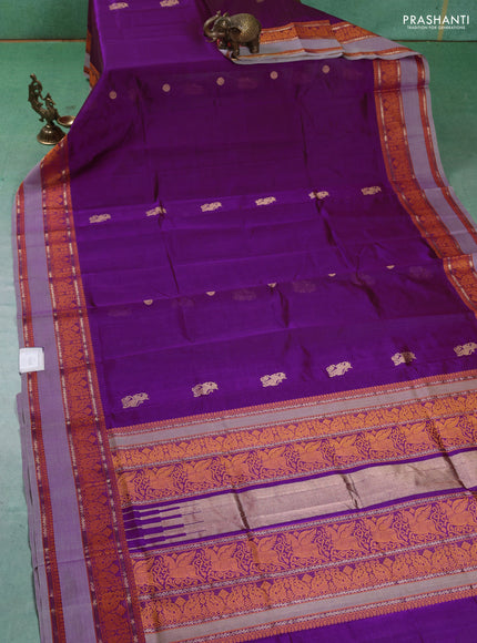 Kanchipuram silk cotton saree purple and pastel lavender with zari woven buttas and thread woven border