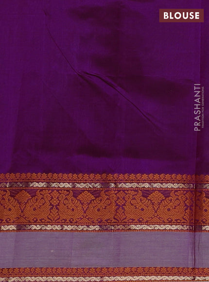 Kanchipuram silk cotton saree purple and pastel lavender with zari woven buttas and thread woven border