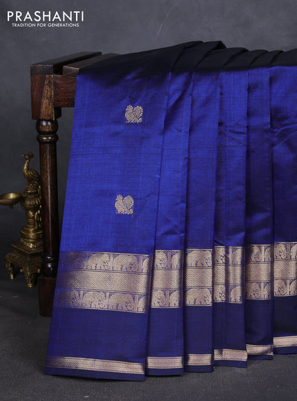 Kanchipuram silk cotton saree peacock blue with zari woven buttas and rettapet zari woven border