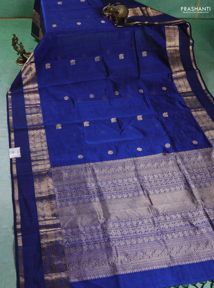 Kanchipuram silk cotton saree peacock blue with zari woven buttas and rettapet zari woven border