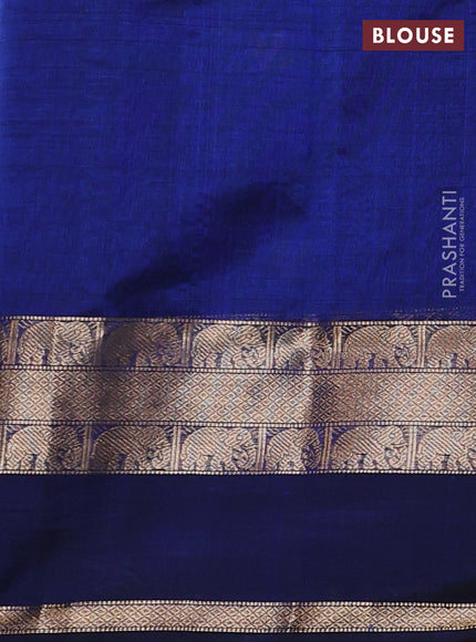 Kanchipuram silk cotton saree peacock blue with zari woven buttas and rettapet zari woven border