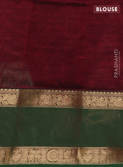 Kanchipuram silk cotton saree maroon and pink with allover zari checked pattern and rettapet zari woven border