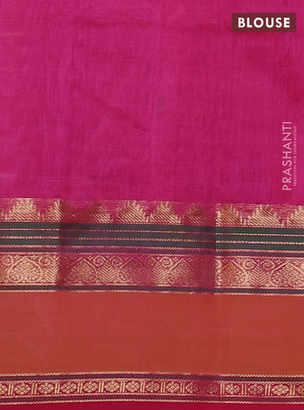 Kanchipuram silk cotton saree pink with allover thread checks & buttas and rettapet zari woven butta border