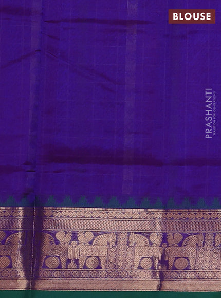 Kanchipuram silk cotton saree violet and green with allover thread checks & buttas and zari woven border